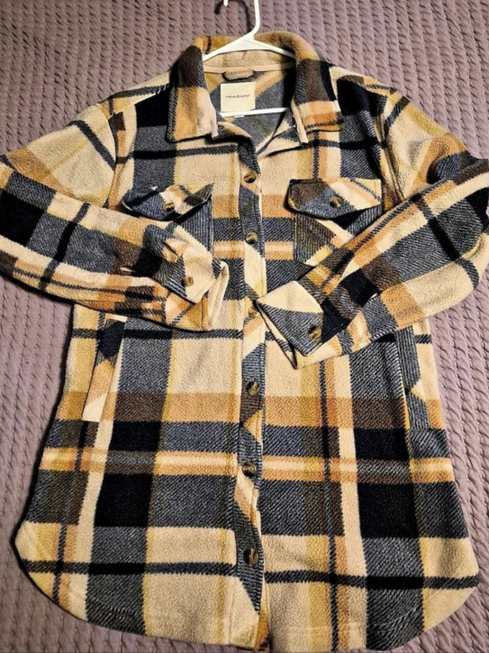 Thread & Supply Plaid Polar Fleece Shacket Yellow, Blue & Black Medium